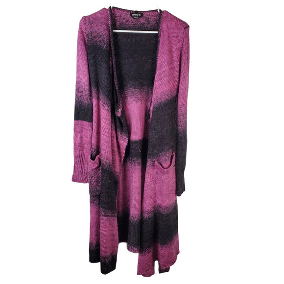 Bebe Removable Belted Black Fuschia Long Duster Cardigan Sweater Size Small - Picture 2 of 13